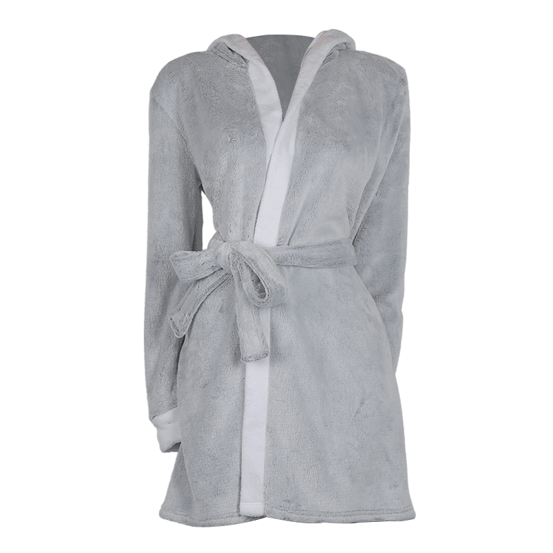 Women's flannel hooded kimono collar color contrast women's bathrobe