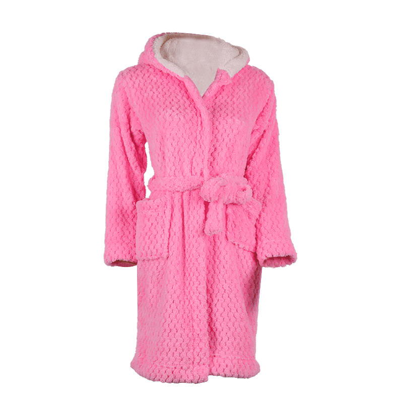 Women's coral wool pineapple (DOBBY) with double layer lamb wool hat short bathrobe