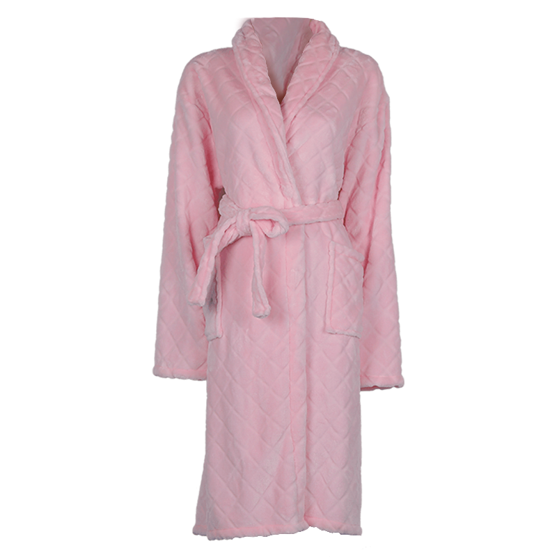 Women's pink flower cut lapel mid length bathrobe