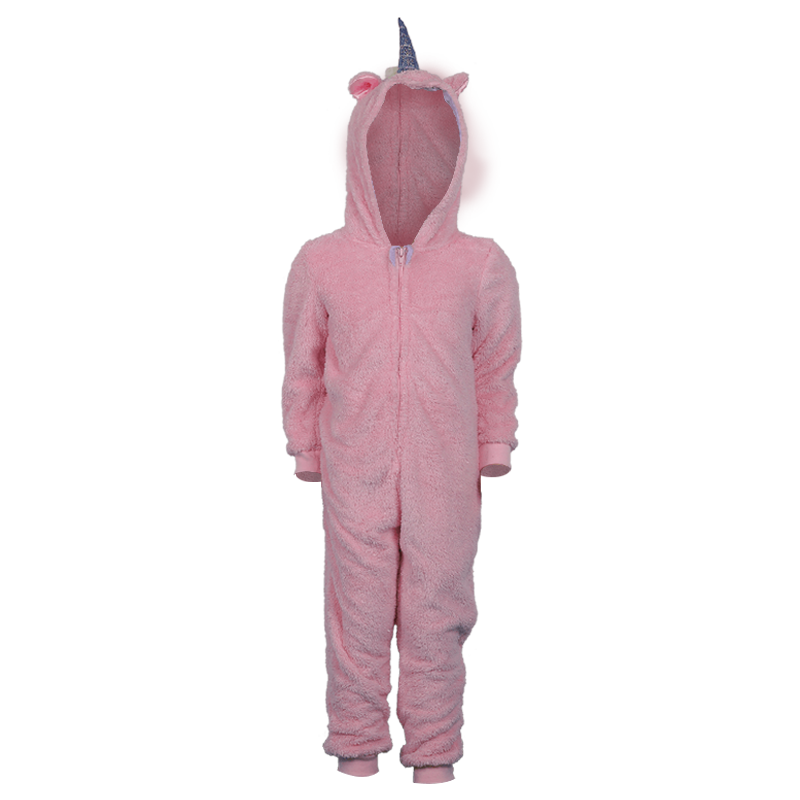 Girls' Unicorn hooded plush jumpsuit