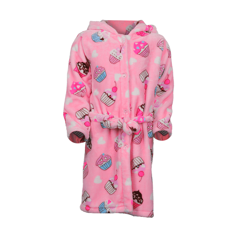 Girls' AOP hooded cartoon coral velvet bathrobe